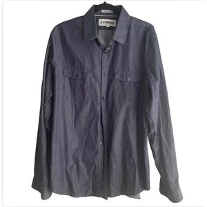 Express Mens Extra Slim Fit Long Sleeve Button Up Shirt Gray  Size Large